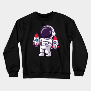 Cute Astronaut Holding Rocket Toys Cartoon Crewneck Sweatshirt